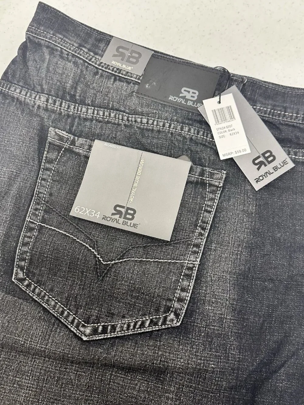Royal Blue Brand Denim Jeans Men Size 62 x 34 Relaxed Fit Big & Tall New